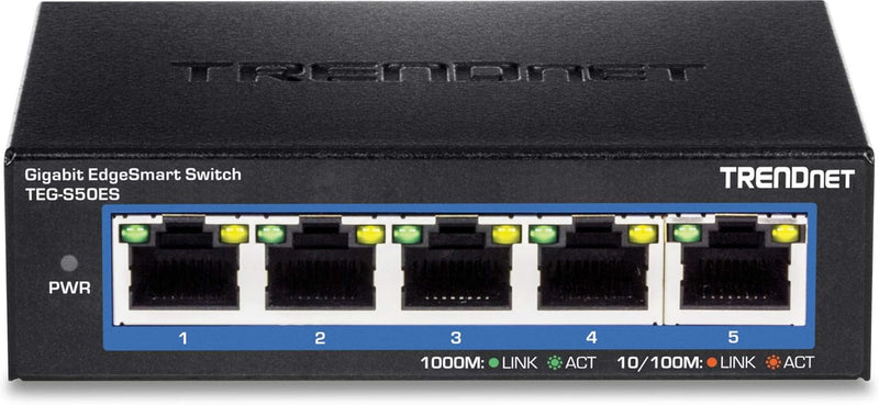 5-Port Gigabit Edgesmart Switch, TEG-S50ES, 5 X Gigabit Ports, 10Gbps Switch Capacity, Ethernet Splitter, Managed Smart Gigabit Switch, Metal, Fanless, Lifetime Protection, Black