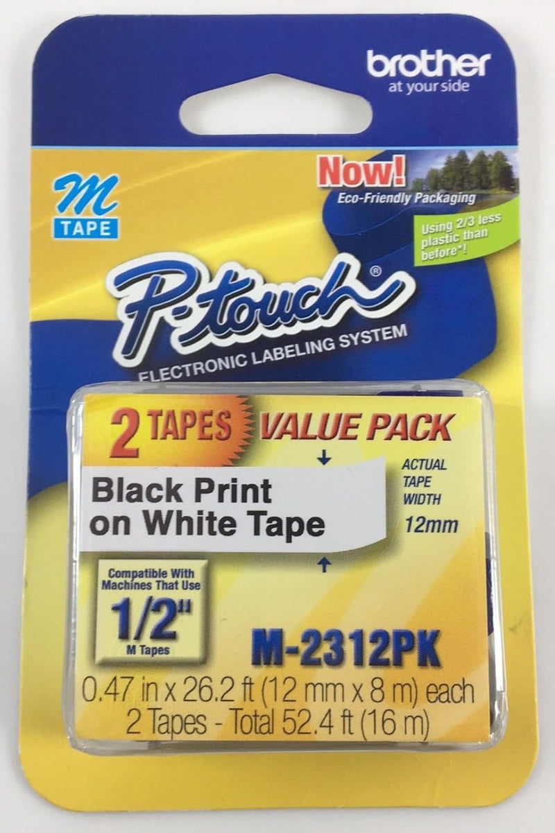 Genuine M-231 1/2" Black on White Tape for P-Touch Labeler, 4 Pack