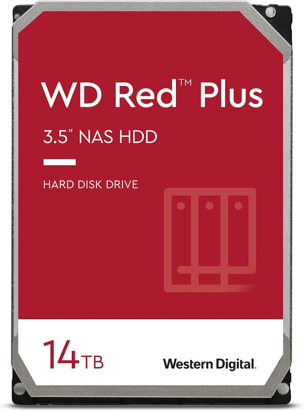 14TB WD Red plus NAS Internal Hard Drive HDD - 7200 RPM, SATA 6 Gb/S, CMR, 512 MB Cache, 3.5" - WD140EFGX 14TB 512 MB Cache