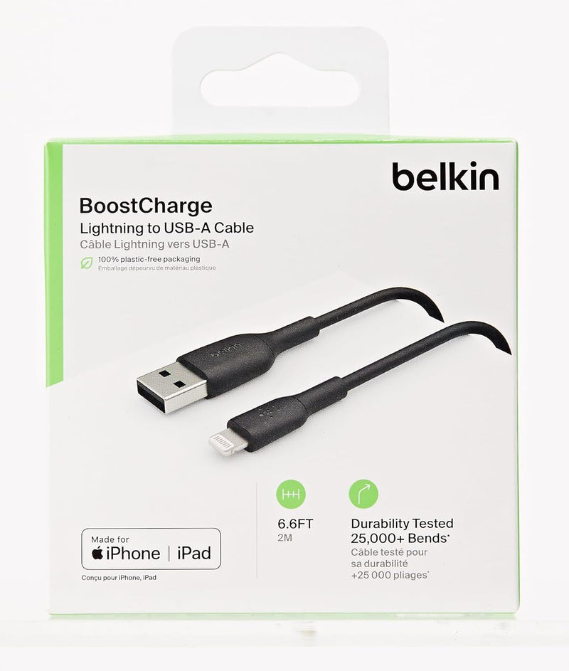 Boostcharge Lightning Cable - 6.6Ft/2M - Mfi Certified Apple Iphone Charger USB to Lightning Cable - Iphone Cable - Iphone Charger Cord - Apple Charger - USB Phone Charger - Black