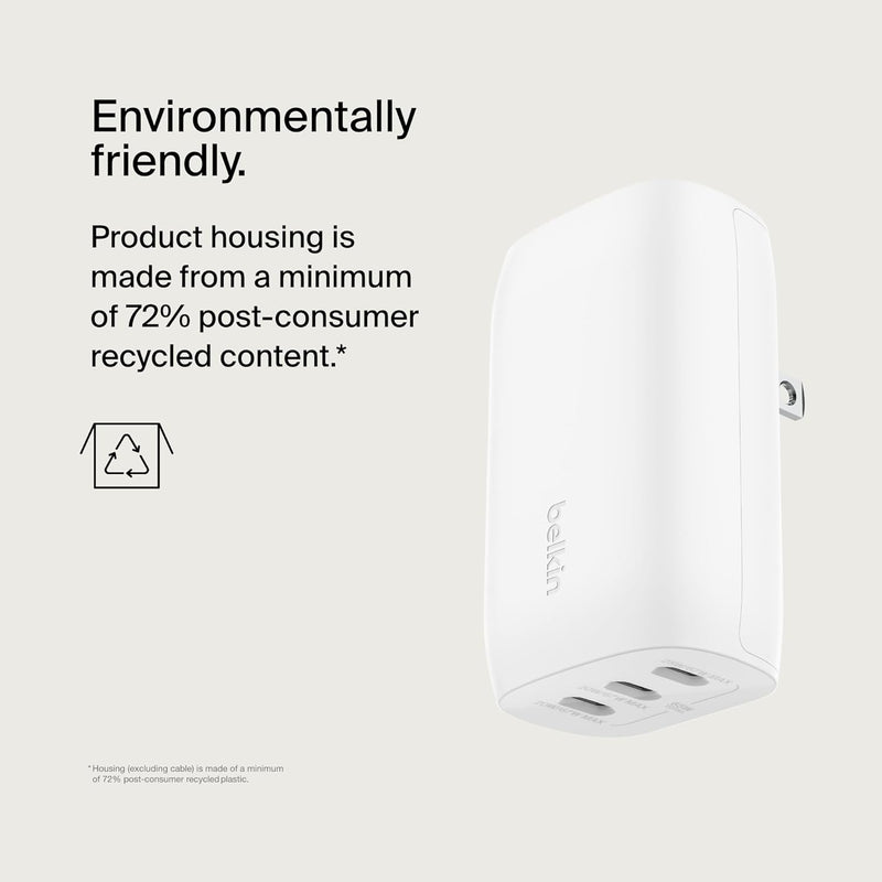 Boostcharge 3-Port USB-C Wall Charger with PPS 67W, USB-C PD 3.1 Enabled Fast Charging Iphone Charger for Iphone 16 Series, Macbook Pro, Airpods, Galaxy, and Other PD Enabled Devices - White