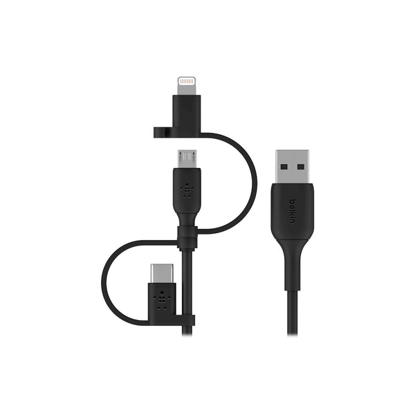 3-In-1 Universal USB-A Cable - USB-C Cable, Lightning Cable, Micro-Usb - Charging Cord Boost Charge Charger Designed for Apple Iphones & Ipads, Galaxy, Tablet, Smartphone - Black 3.3 Feet