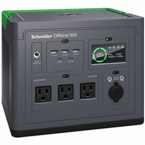 Schneider OffGrid Portable Power Station 500, 120V, 517Wh Lithium-ion, LCD, 3 NEMA, Sinewave, 3 USB-A, 2 USB-C, Wireless Charger