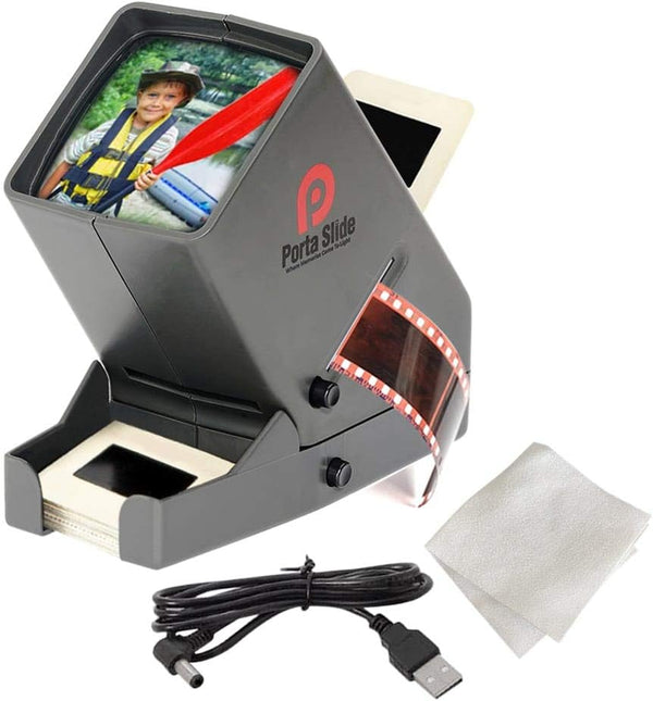 PS-3 Slide Viewer, View 2X2 In. Slides, 35Mm Film Strips & Negatives, LED Viewing Light, 4 In. Screen, 3X Magnification W/Cleaning Cloth, USB Power Cable Included