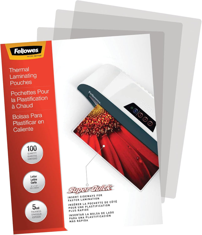 Fellowes Laminating Pouches, Thermal, Superquick 11.5"(H) X 9"(W) Size, 5 Mil, 100 Pack (5223001)