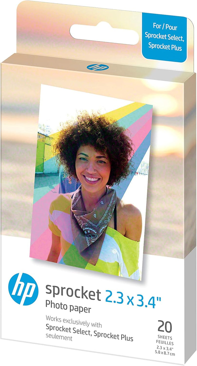 Sprocket 2.3 X 3.4 Premium Instant Zink Sticky Back Photo Paper (20 Sheets) Compatible with  Sprocket Select and plus Printers.