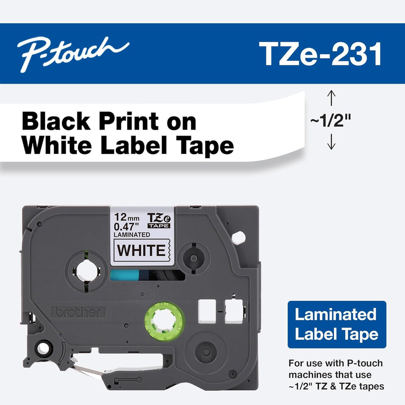 Tape, Laminated Black on White, 12Mm (Tze231)