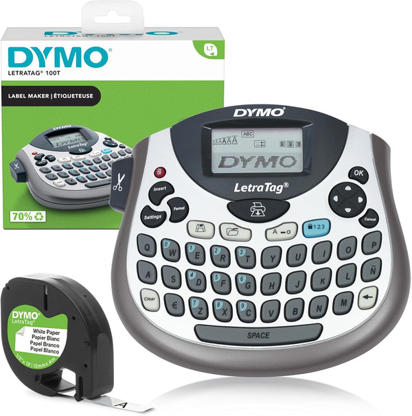 Dymo Letratag LT-100T Label Maker | Portable Label Printer with QWERTY Keyboard | Silver | Ideal for the Office or at Home