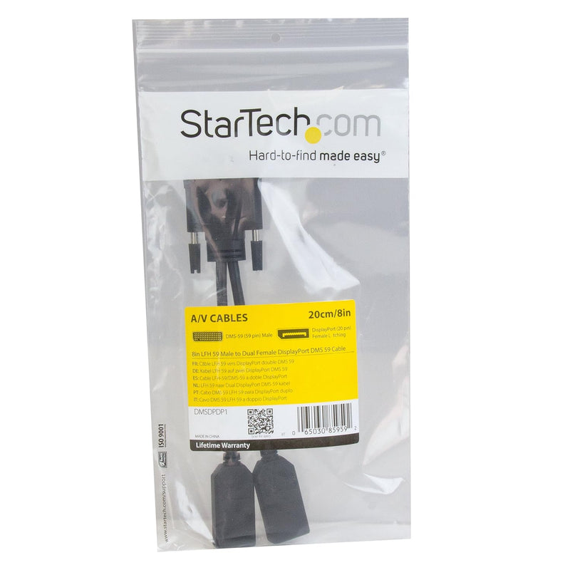 Startech.Com DMS-59 to Displayport - 8In - DMS 59 to 2X DP - Y Cable - DMS-59 Adapter - Displayport Splitter Cable - LFH Cable (Dmsdpdp1),Black