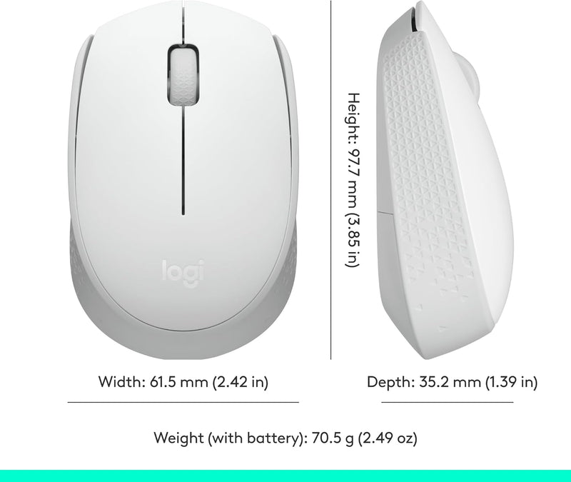 M170 Wireless Mouse for PC, Mac, Laptop, 2.4 Ghz with USB Mini Receiver, Optical Tracking, 12-Months Battery Life, Ambidextrous - off White