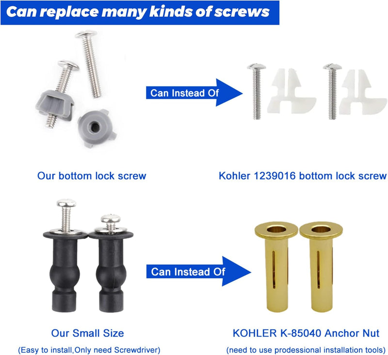 3 Pairs Toilet Seats Screw, Universal Toilet Seat Bolts, Top Fix Nuts Screws Bottom Mount Anchor Nut 1/4-20 Toilet Seat Screws Replacement Parts Fit for Kohler