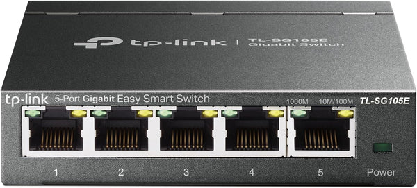 TL-SG105E | 5 Port Gigabit Switch | Easy Smart Managed | Plug & Play | Desktop/Wall-Mount | Shielded Ports | Qos, Vlan, IGMP and Link Aggregation | Ethernet Splitter | Network Hub | Black