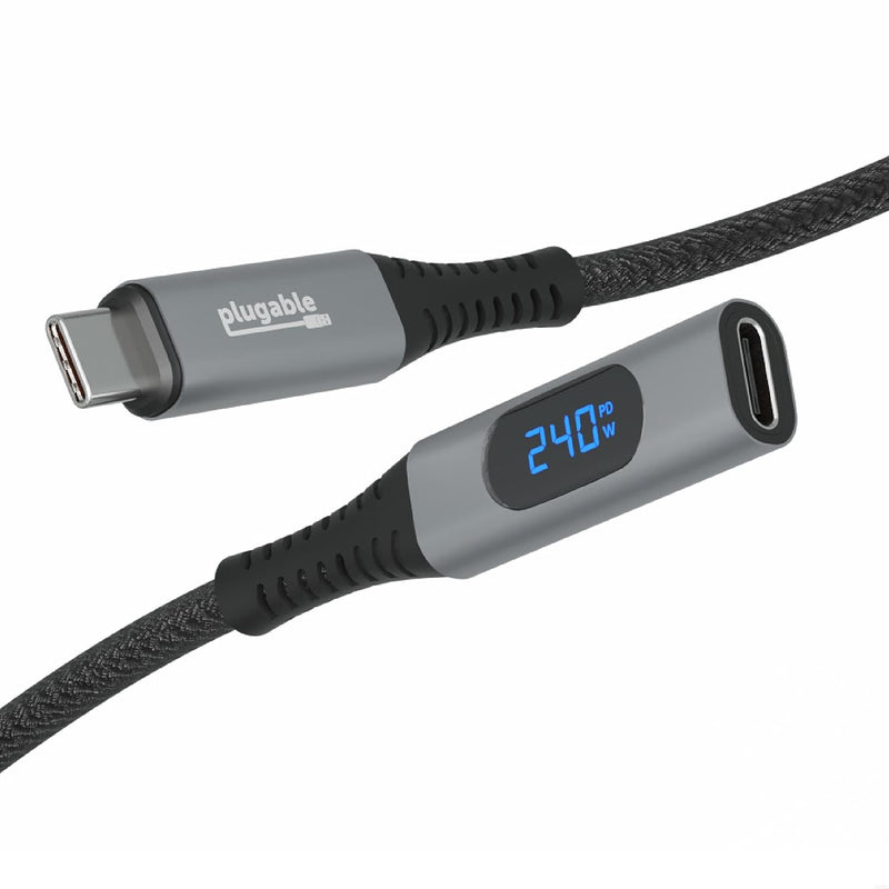 Plugable USB C Extension Cable 3.3 Ft, Digital Power Meter Tester for Monitoring USB-C Connections, Supports Fast Charging up to 240W, 4K 60Hz Display, 10Gbps Data, Digital Multimeter Tester