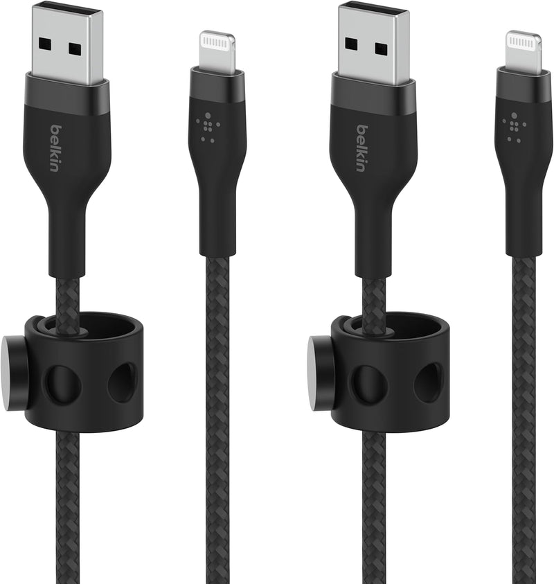 Boostcharge Pro Flex Braided USB Type a to Lightning Cable (1M/3.3FT), Mfi Certified Charging Cable for Iphone 13, 12, 11, Pro, Max, Mini, SE, Ipad and More, 2-Pack, Black