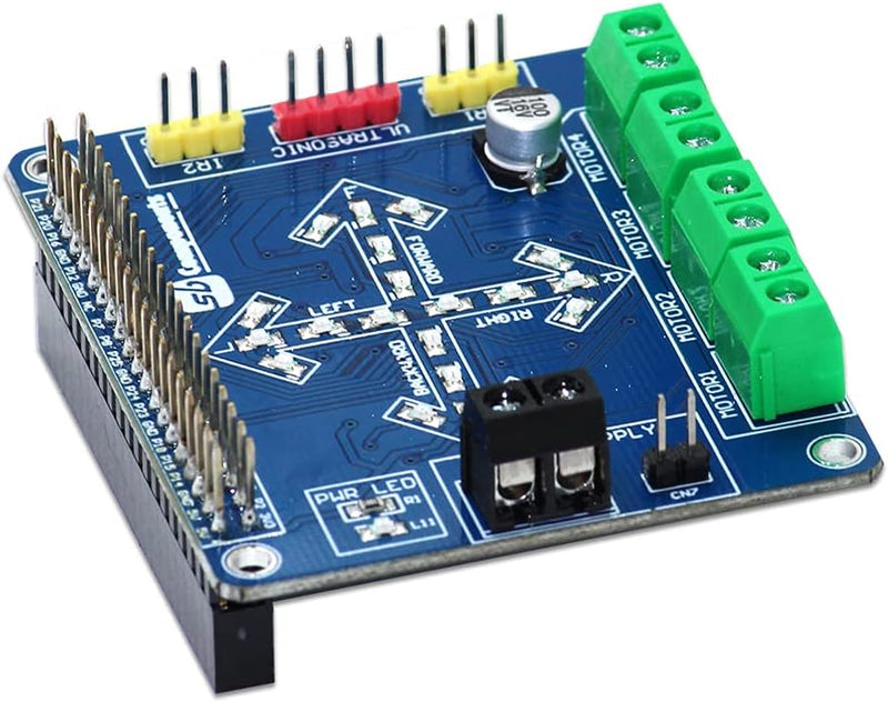 SB New Motorshield for Raspberry Pi 3,2,1 and Zero This Expansion Board Can Control up to 4 Motors or 2 Stepper Motor, 2 IR Sensors and a Single Ultrasonic Sensor.