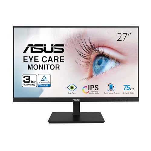 ASUS 27” 1080P Video Conference Monitor (BE279QSK) - Full HD, IPS, Built-in Adjustable 2MP Webcam, Mic Array, Speakers, Eye Care, Wall Mountable, Frameless
