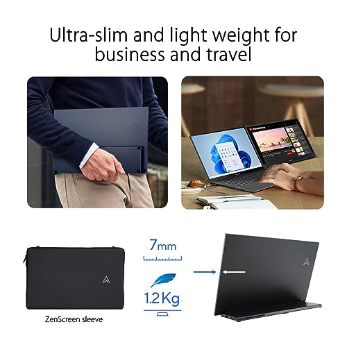 ASUS ZenScreen 15.6” Portable USB Monitor - Narrow Bezel, Micro USB, USB-Powered External Monitor, Tripod Mountable, Protective Sleeve, Travel Monitor for Laptop & MacBook - PEGASUSS 