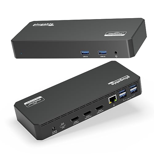 Plugable USB C Triple Display Docking Station with Laptop Charging, for Thunderbolt, USB4, or USB C Systems, Compatible with Windows, macOS, ChromeOS laptops (3X HDMI, 6X USB 5Gbps Ports, 60W USB PD) - PEGASUSS 
