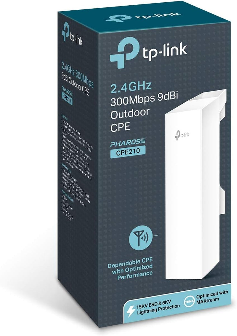 2.4Ghz N300 Long Range Outdoor CPE for Ptp and Ptmp Transmission | Point to Point Wireless Bridge | 9Dbi, 5Km+ | Passive Poe Powered W/ Free Poe Injector | Pharos Control (CPE210)