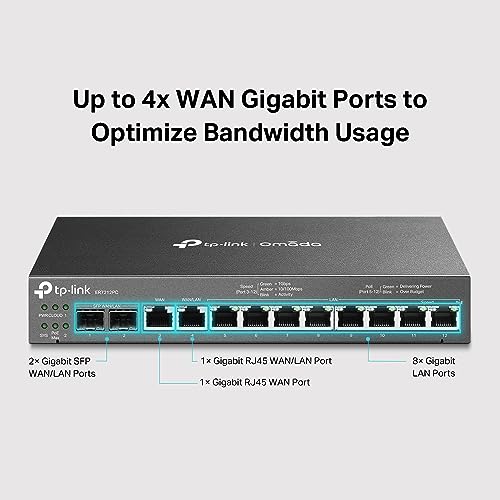 TP-Link ER7212PC | Omada Router, PoE Switch & Controller 3-in-1 Gigabit VPN Router | Up to 4 WAN | 8 PoE+ LAN Port @ 110W | Fanless | Easy Installation | Load Balance