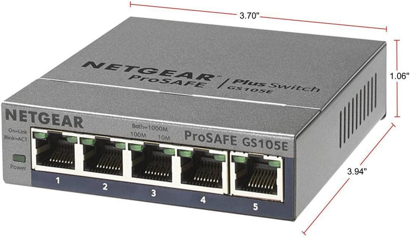 5-Port Gigabit Ethernet plus Switch (Gs105Ev2) - Managed, Desktop or Wall Mount, and Limited Lifetime Protection