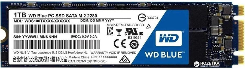 1TB WD Blue 3D NAND Internal PC SSD - SATA III 6 Gb/S, M.2 2280, up to 560 Mb/S - WDS100T2B0B Old Generation 1TB