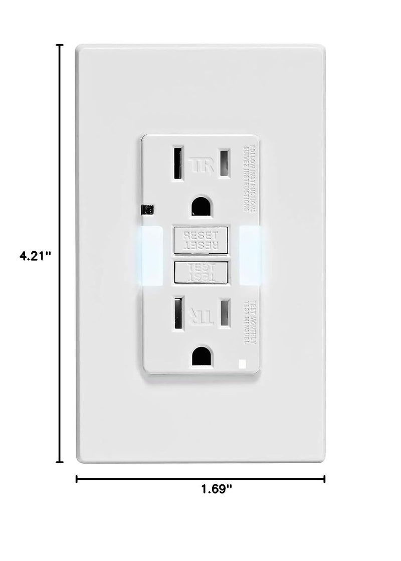 GFCI Outlet with Guidelight, 15 Amp, Self Test, Tamper-Resistant with LED Indicator Light, Replaces Plugged in Night Light, GFNL1-W, White