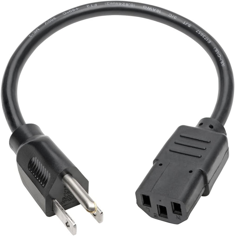 Standard Computer Power Cord 10A,18AWG (NEMA 5-15P to IEC-320-C13) 1-Ft.(P006-001) Black