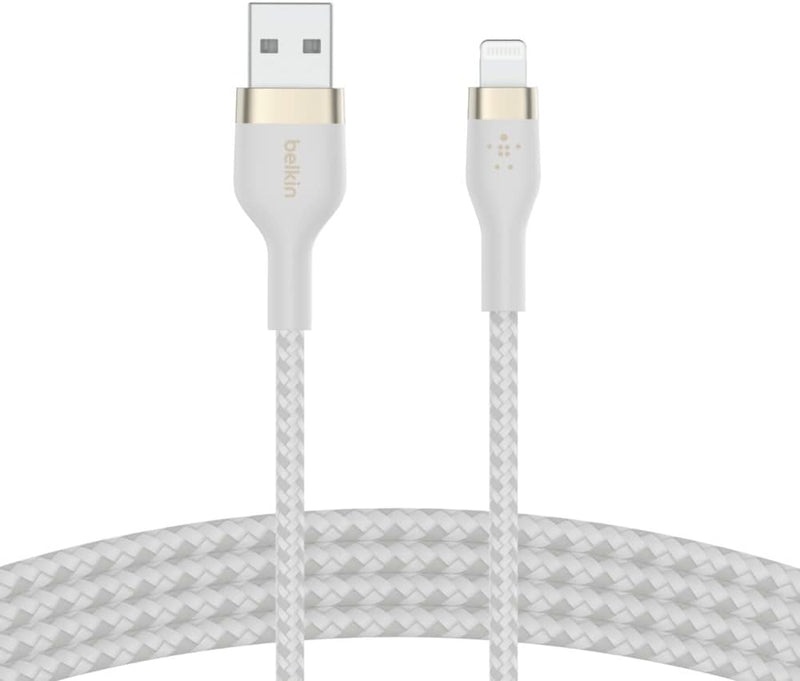 Boostcharge Pro Flex Braided USB Type a to Lightning Cable (3M/10FT), Mfi Certified Charging Cable for Iphone 14, 13, 12, 11, Pro, Max, Mini, SE, Ipad and More - White