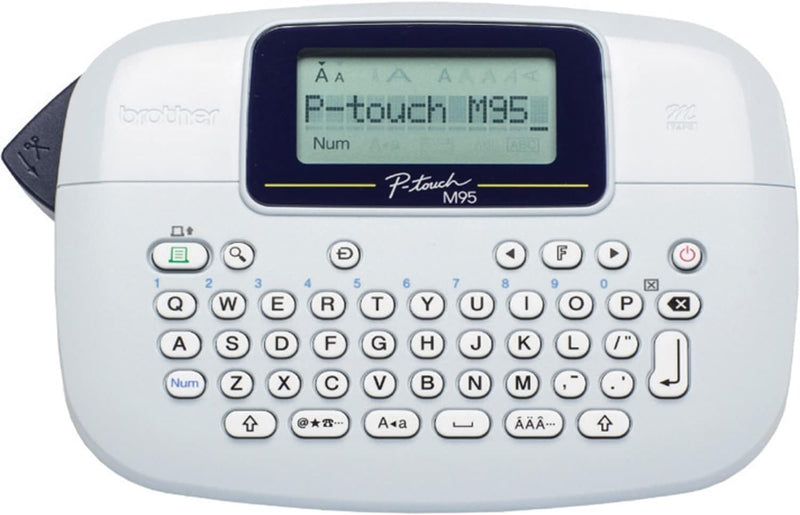 P-Touch, PTM95, Handy Label Maker, 9 Type Styles, 8 Deco Mode Patterns, Navy Blue, Blue Gray