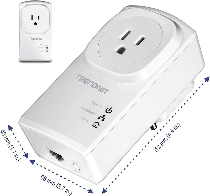 Trendnet Powerline 500 AV Nano Adapter Kit with Built-In Outlet, with Power Outlet Pass-Through, Includes 2 X TPL-407E Adapters, TPL-407E2K (Renewed)