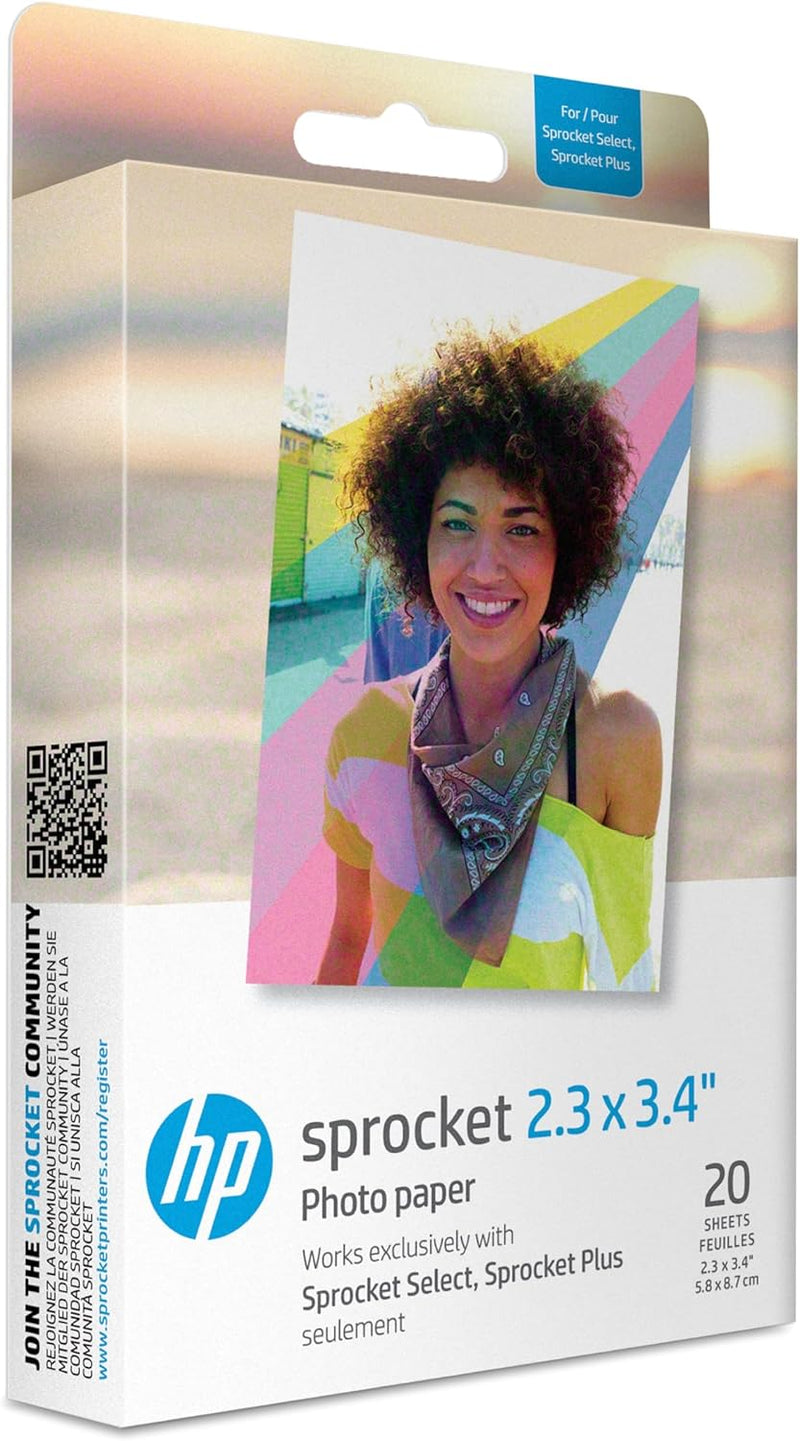 Sprocket 2.3 X 3.4" Premium Zink Sticky Back Photo Paper (20 Sheets) Compatible with  Sprocket Select and plus Printers.