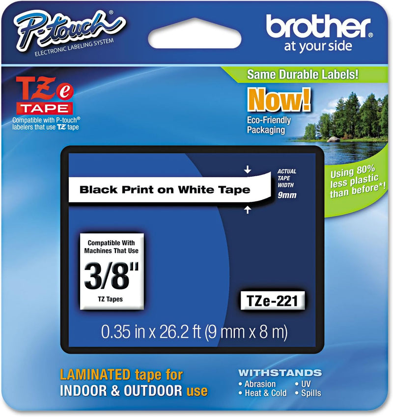 Tape, Retail Packaging, 3/8 Inch, Black on White (Tze221)