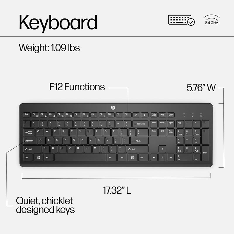 230 Wireless Mouse and Keyboard Combo - 2.4Ghz Wireless Connection - Long Battery Life - Durable & Low-Noise Design - Windows & Mac OS - Adjustable 1600 DPI - Numeric Keypad (18H24AA