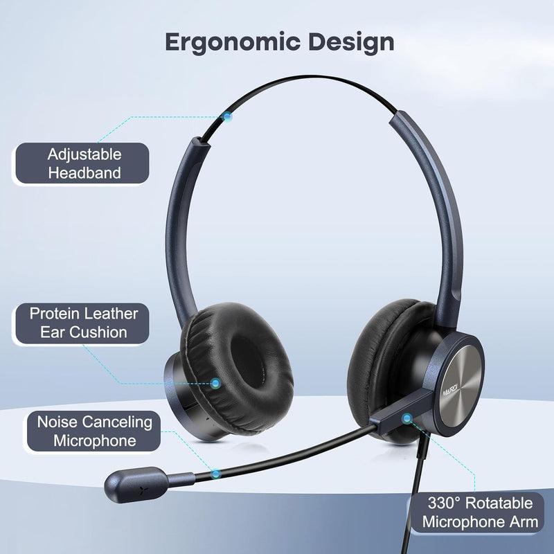 Telephone Headset with Microphone Noise Canceling, Binaural with RJ9 Jack & 3.5Mm Connector for Office Call Center Deskphone Cell Phone PC Laptop, Work for Cisco 7941 7965 6941 7861 8811 8961