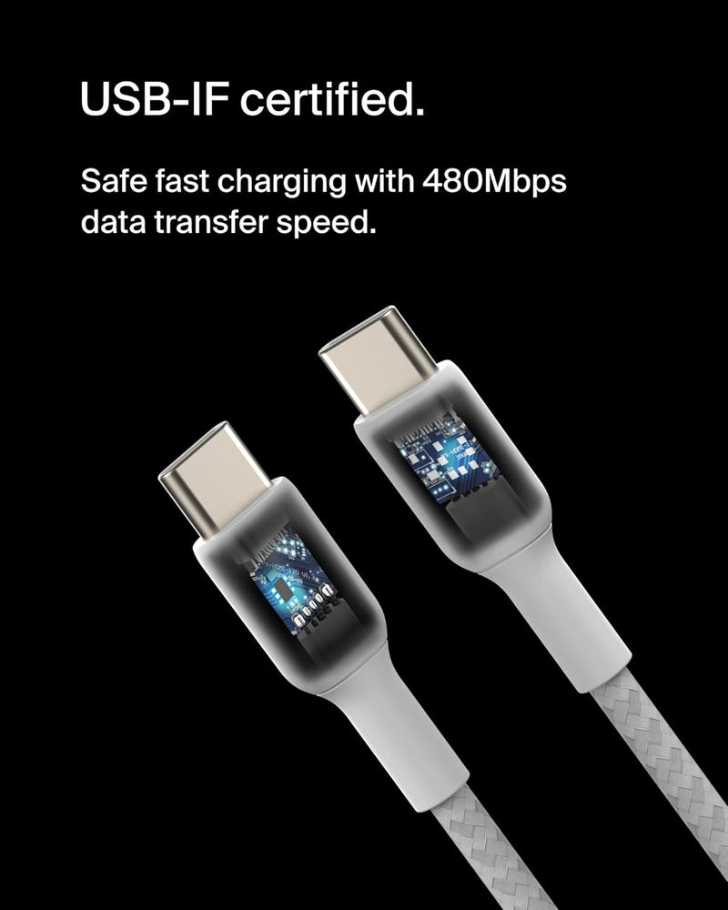 Boostcharge Braided USB-C to USB-C Cable (1M/3.3Ft) for Iphone 16, Iphone 16 Pro, Iphone 16 Pro Max, Iphone 16 Plus, Galaxy S23, S22, Note10, Note9, Pixel 7, Pixel 6, Ipad Pro, & More - White