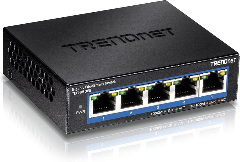 5-Port Gigabit Edgesmart Switch, TEG-S50ES, 5 X Gigabit Ports, 10Gbps Switch Capacity, Ethernet Splitter, Managed Smart Gigabit Switch, Metal, Fanless, Lifetime Protection, Black