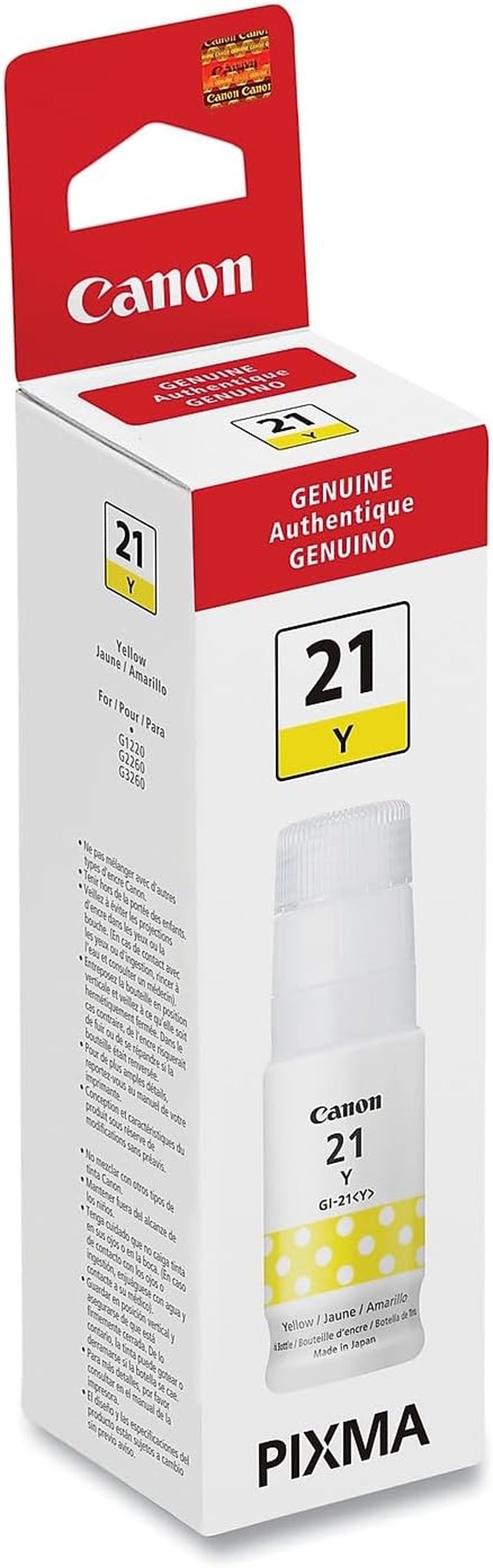 Canon GI-21 Yellow Ink Bottle, Compatible to G3260, G2260 and G1220 Supertank Printers