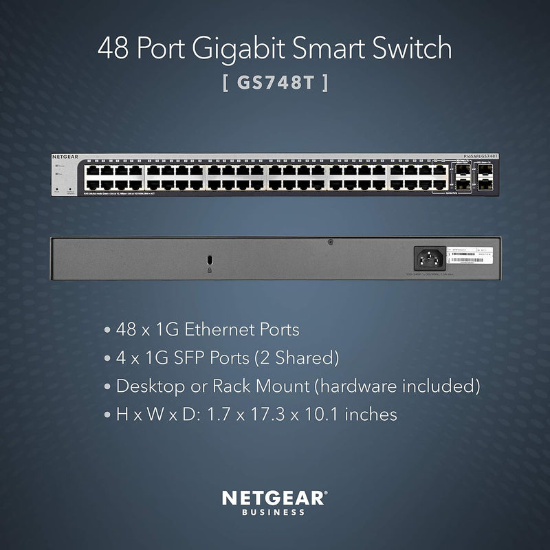 48-Port Gigabit Ethernet Smart Switch (GS748T) - Managed, with 2 X 1G SFP and 2 X 1G Combo, Desktop or Rackmount, and Limited Lifetime Protection