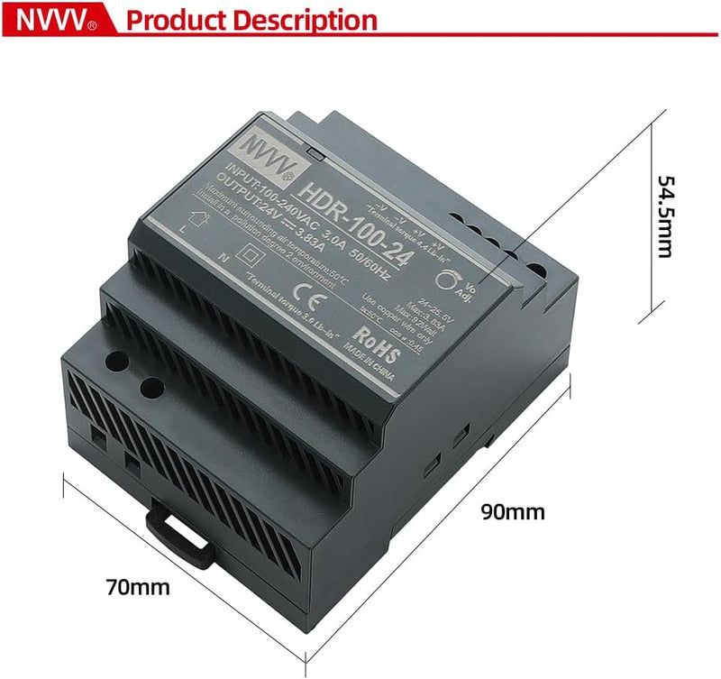 HDR-100-24 Ultra Slim Step-Shape 4SU DIN Rail Power Supply, 24Volt 3.83Amp 92Watt