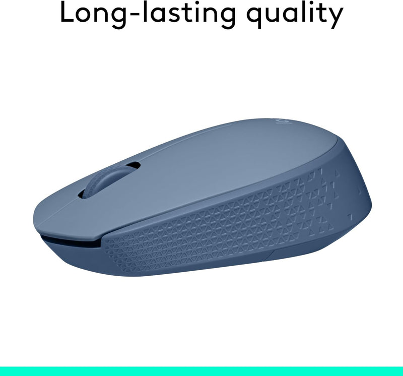 Logitech M170 Wireless Mouse for PC, Mac, Laptop, 2.4 Ghz with USB Mini Receiver, Optical Tracking, 12-Months Battery Life, Ambidextrous - Blue Grey