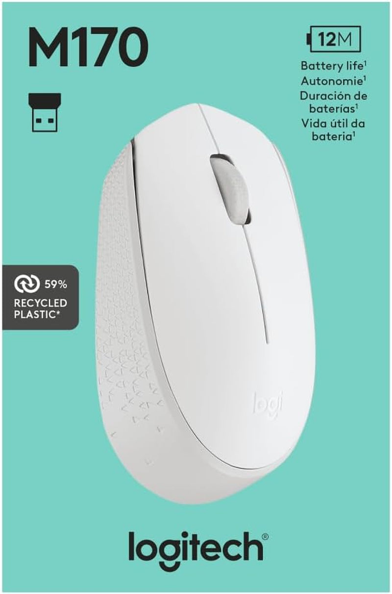 M170 Wireless Mouse for PC, Mac, Laptop, 2.4 Ghz with USB Mini Receiver, Optical Tracking, 12-Months Battery Life, Ambidextrous - off White