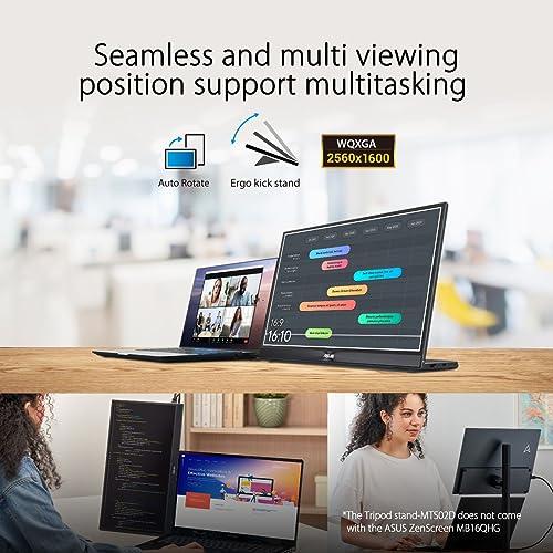 ASUS ZenScreen 15.6” Portable USB Monitor - Narrow Bezel, Micro USB, USB-Powered External Monitor, Tripod Mountable, Protective Sleeve, Travel Monitor for Laptop & MacBook - PEGASUSS 