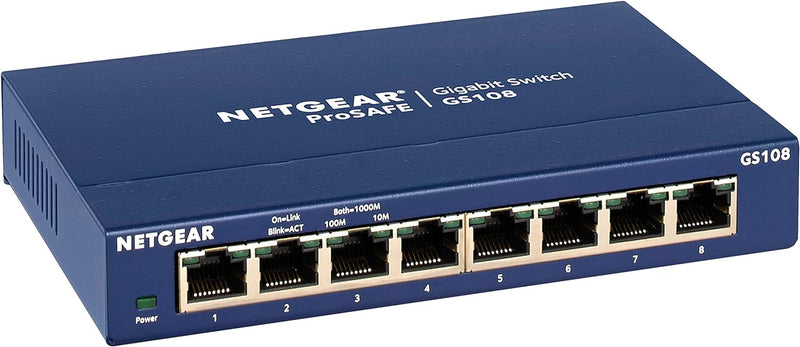 8-Port Gigabit Ethernet Unmanaged Switch (GS108) - Desktop or Wall Mount, and Limited Lifetime Protection