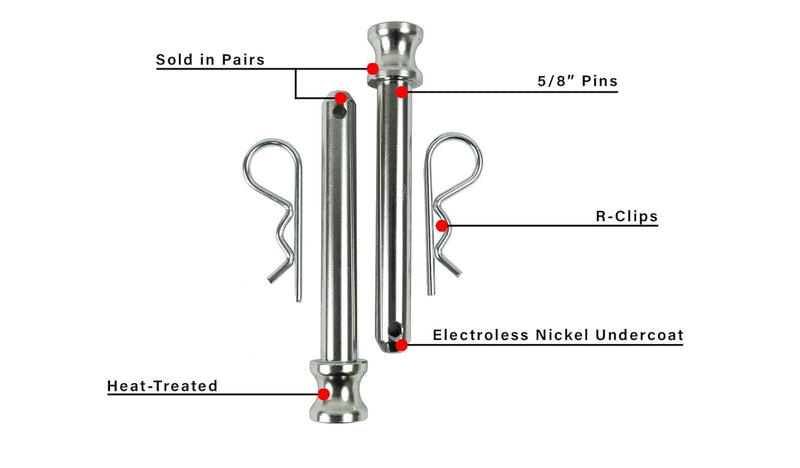 Corrosion-Resistant 5/8" Pins for Bulletproof Hitches (Sold as Pair), Stainless Steel with Electroless Nickel Plating (Rated to 36,000Lbs)