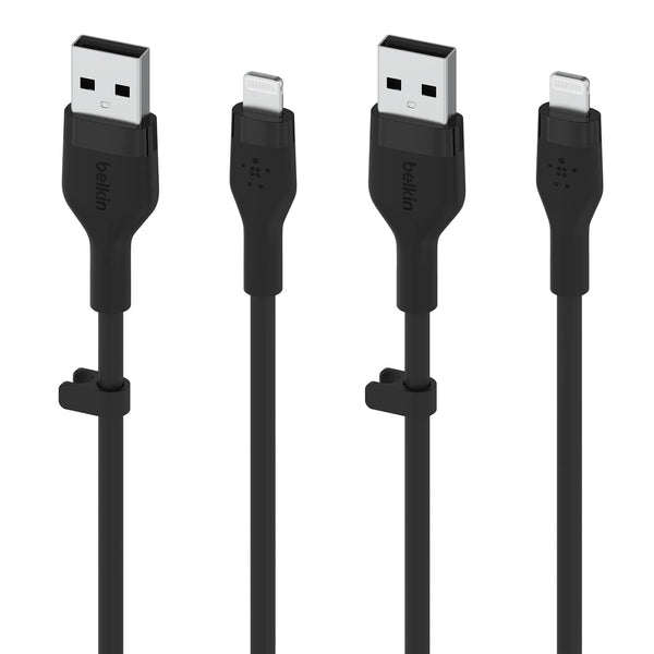 Boostcharge Flex Silicone USB Type a to Lightning Cable (1M/3.3FT), Mfi Certified Charging Cable for Iphone 13, 12, 11, Pro, Max, Mini, SE, Ipad and More, 2-Pack, Black