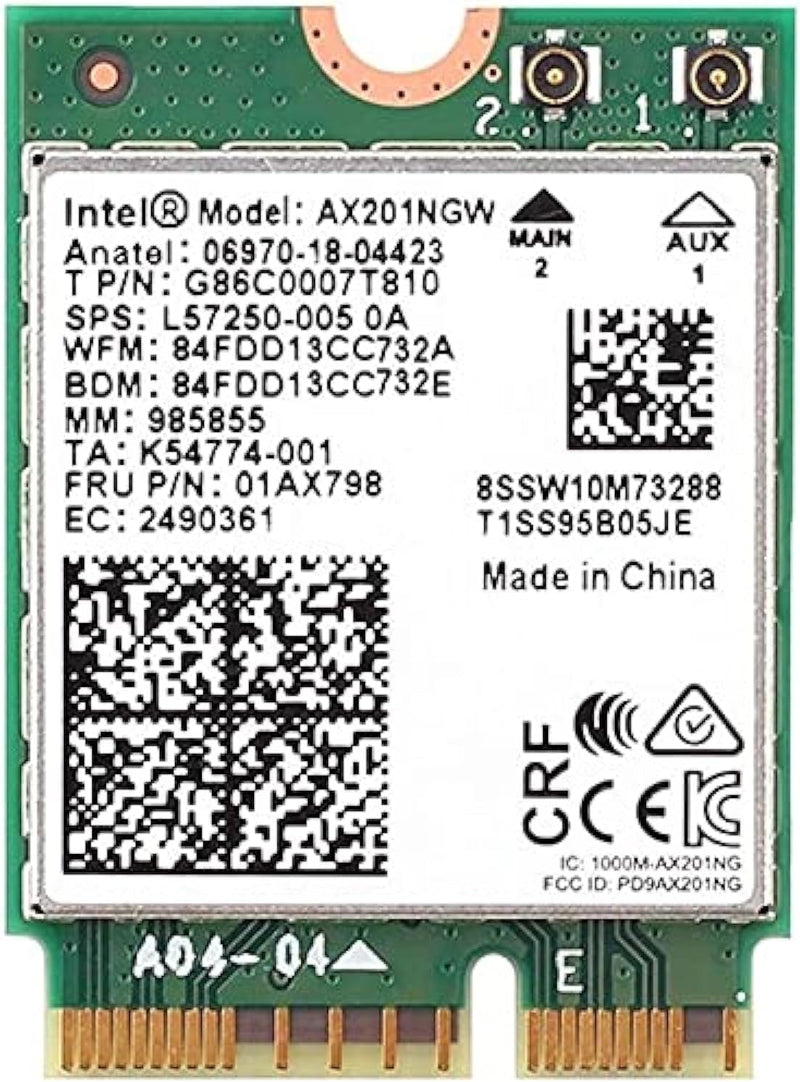 Intel AX201NGW Wi-Fi 6 AX201 Wireless Card - Bluetooth 5.1-2.4 Ghz - 5 Ghz - M.2 2230-2.4 Gbps - Dual Band (Renewed)