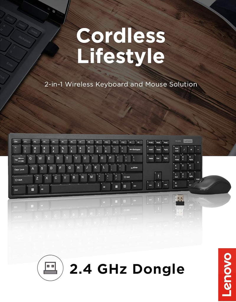 100 Wireless Keyboard and Mouse Combo – Cordless Set with Spill Resistant Quiet Keys – 3-Zone Keyboard - Ambidextrous Mouse – Compact Design – Wireless USB -Black