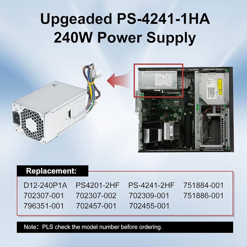 Upgraded PS-4241-1HA 240W Power Supply Compatible with for HP Prodesk 400 600 800 G1 G2 SFF, 702307-001,702307-002, 751884-001, 751886-001 Power Supply