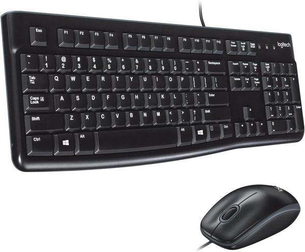 Logitech MK120 Wired Keyboard and Mouse Combo for Windows, Optical Wired Mouse, Full-Size Keyboard, USB Plug-And-Play, Compatible with PC, Laptop - Black